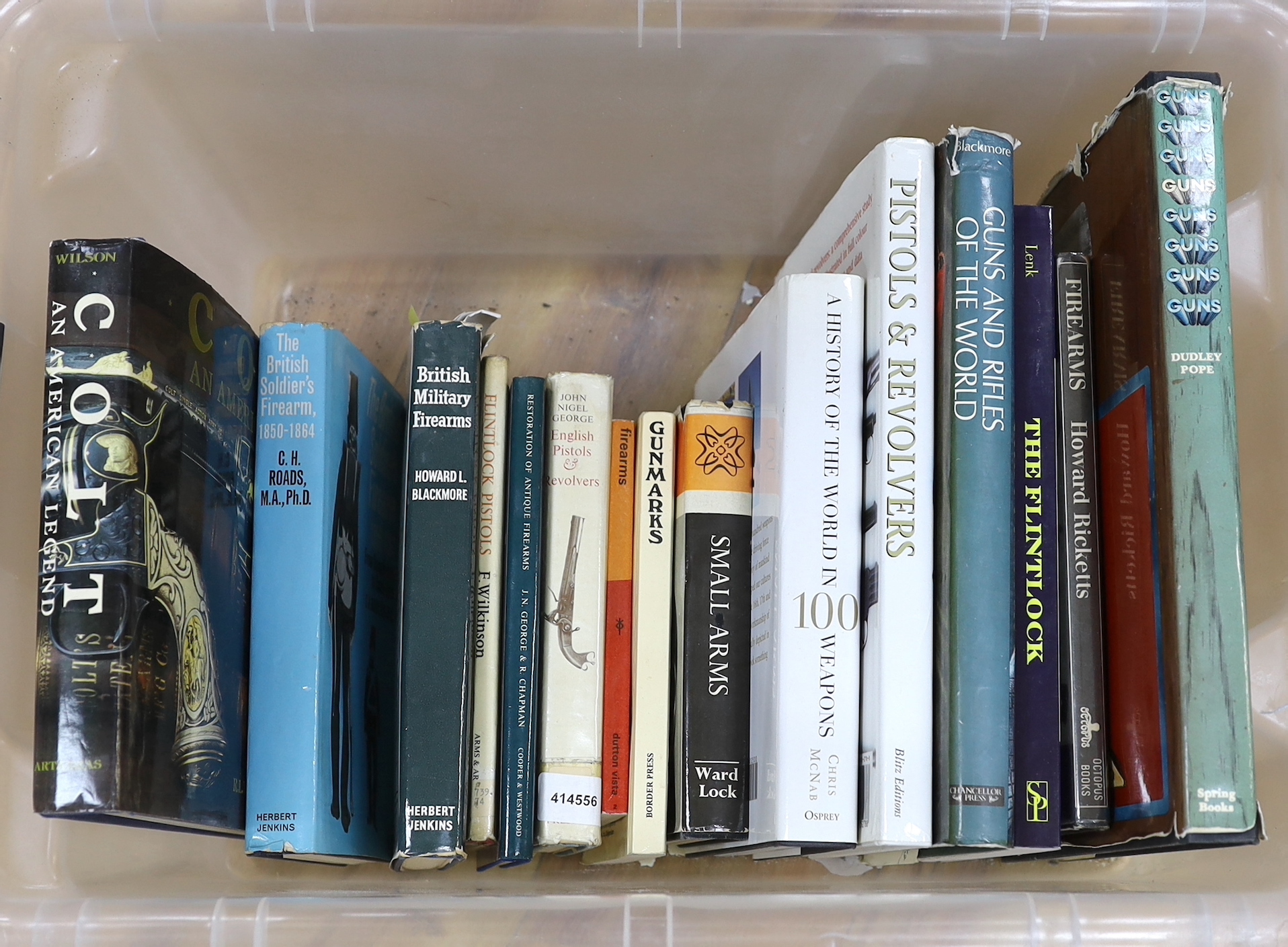 A collection of weapon reference books, mainly relating to pistols and revolvers, titles include; The Flintlock, its Origin, Development and Use, Guns and Rifles of the World, English Pistols and Revolvers, Firearms, etc